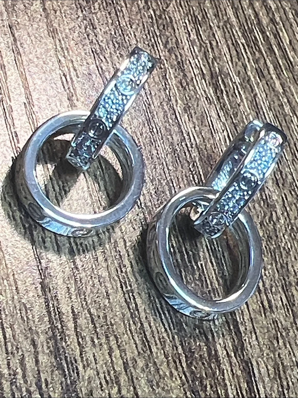 Silver Hoop Drop Earrings with Textured Hinge